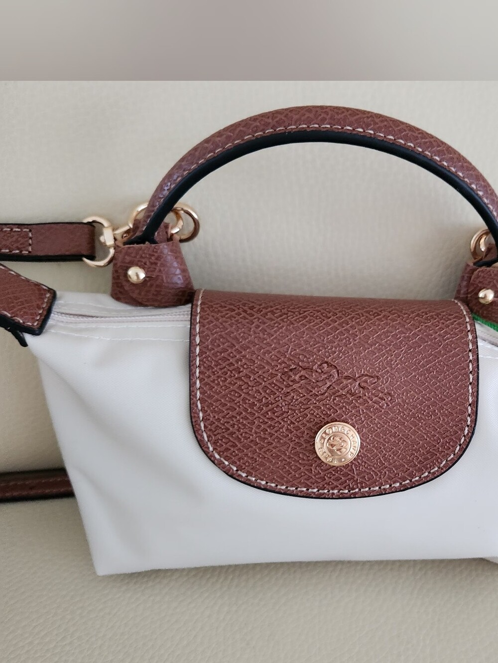 Longchamp Brown & White( Light Cream) Crossbody Bag